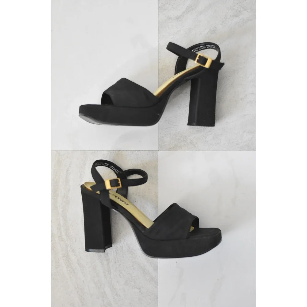 D'Antonio Stomp-002x Platform Sandals Women 6M Black Y2K Block Heel Square Toe